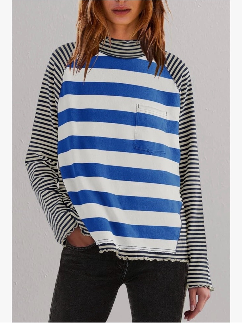 NAILA Blue and White Striped Mixed-Pattern Pullover